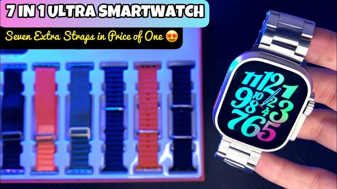 7-in-1 Ultra Bluetooth Calling Smart Watch with 7 Premium Straps & Wireless Charger | HD Display | Fitness Tracker