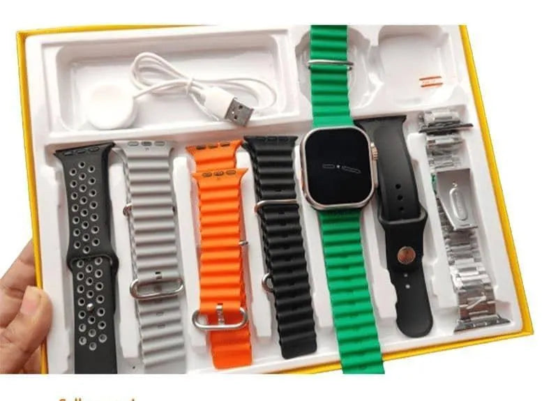 7-in-1 Ultra Bluetooth Calling Smart Watch with 7 Premium Straps & Wireless Charger | HD Display | Fitness Tracker