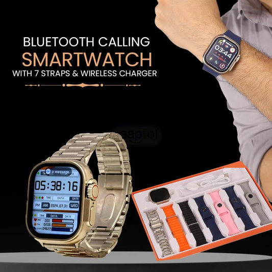 7-in-1 Ultra Bluetooth Calling Smart Watch with 7 Premium Straps & Wireless Charger | HD Display | Fitness Tracker
